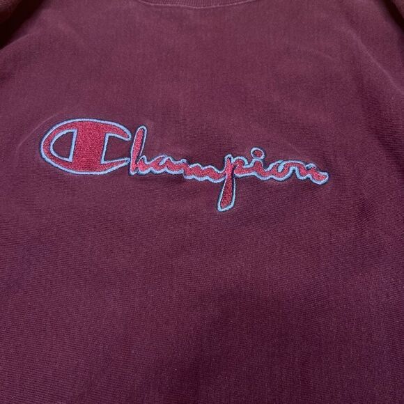 Vintage VTG 90s Champion Reverse Weave Burgundy Sweatshirt Large Made In USA - Picture 2 of 6